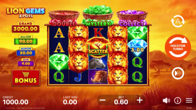 El logo de la Lion Gems 3 Pots: Hold and Win Maquina Tragamonedas