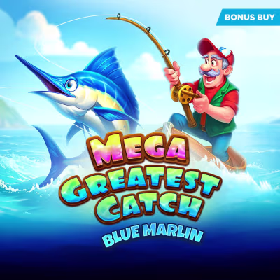 El logo de la Mega Greatest Catch Blue Marlin Maquina Tragamonedas