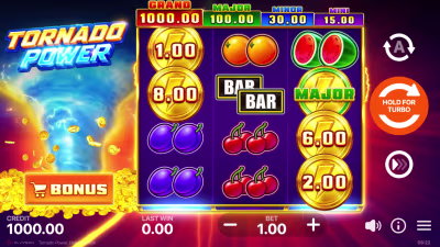 El logo de la Tornado Power: Hold and Win Maquina Tragamonedas