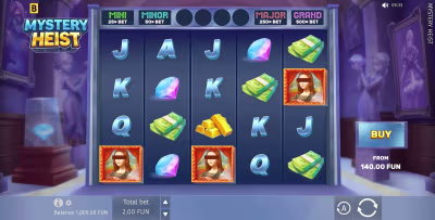 El logo de la Mystery Heist Maquina Tragamonedas