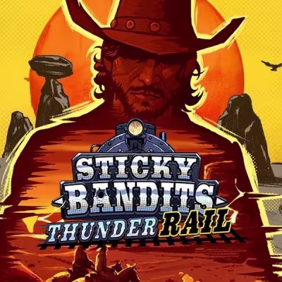 El logo de la Sticky Bandits Thunder Rail Maquina Tragamonedas