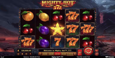 El logo de la Mighty Hot: 777 Maquina Tragamonedas
