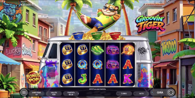 El logo de la Groovin Tiger Maquina Tragamonedas