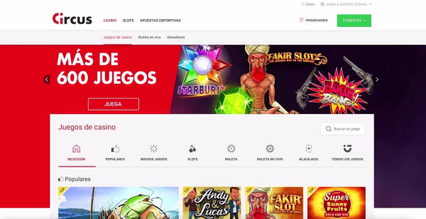 La secion juegos en vivo de el casino Circus