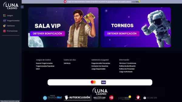 La secion juegos en vivo de el casino LunaCasino
