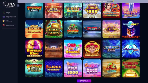 La secion tragaperras de LunaCasino