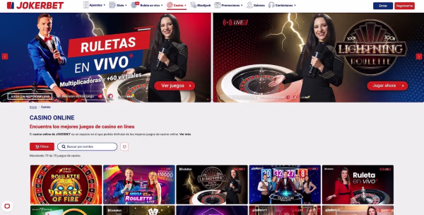 La secion juegos en vivo de el casino JOKERBET