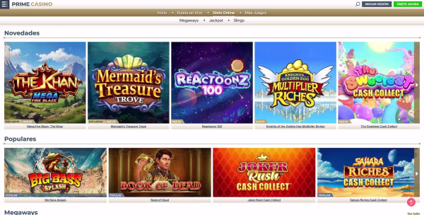 La secion tragaperras de Prime Casino