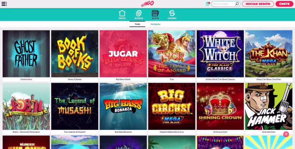 La secion tragaperras de Slingo Casino