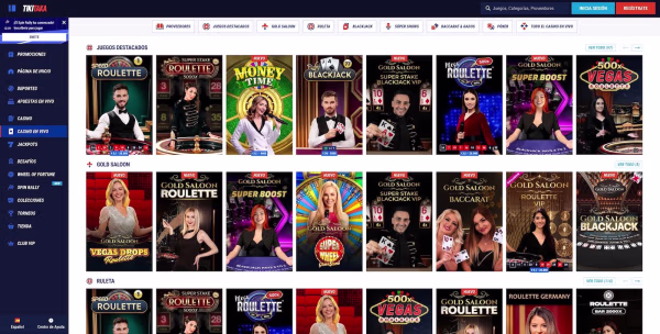 La secion juegos en vivo de el casino Tiki Taka