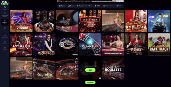 La secion juegos en vivo de el casino PlayKasino