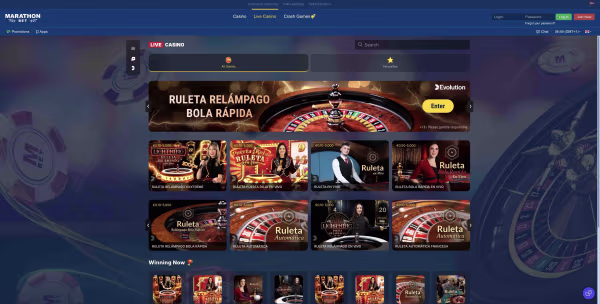 La secion juegos en vivo de el casino MarathonBet