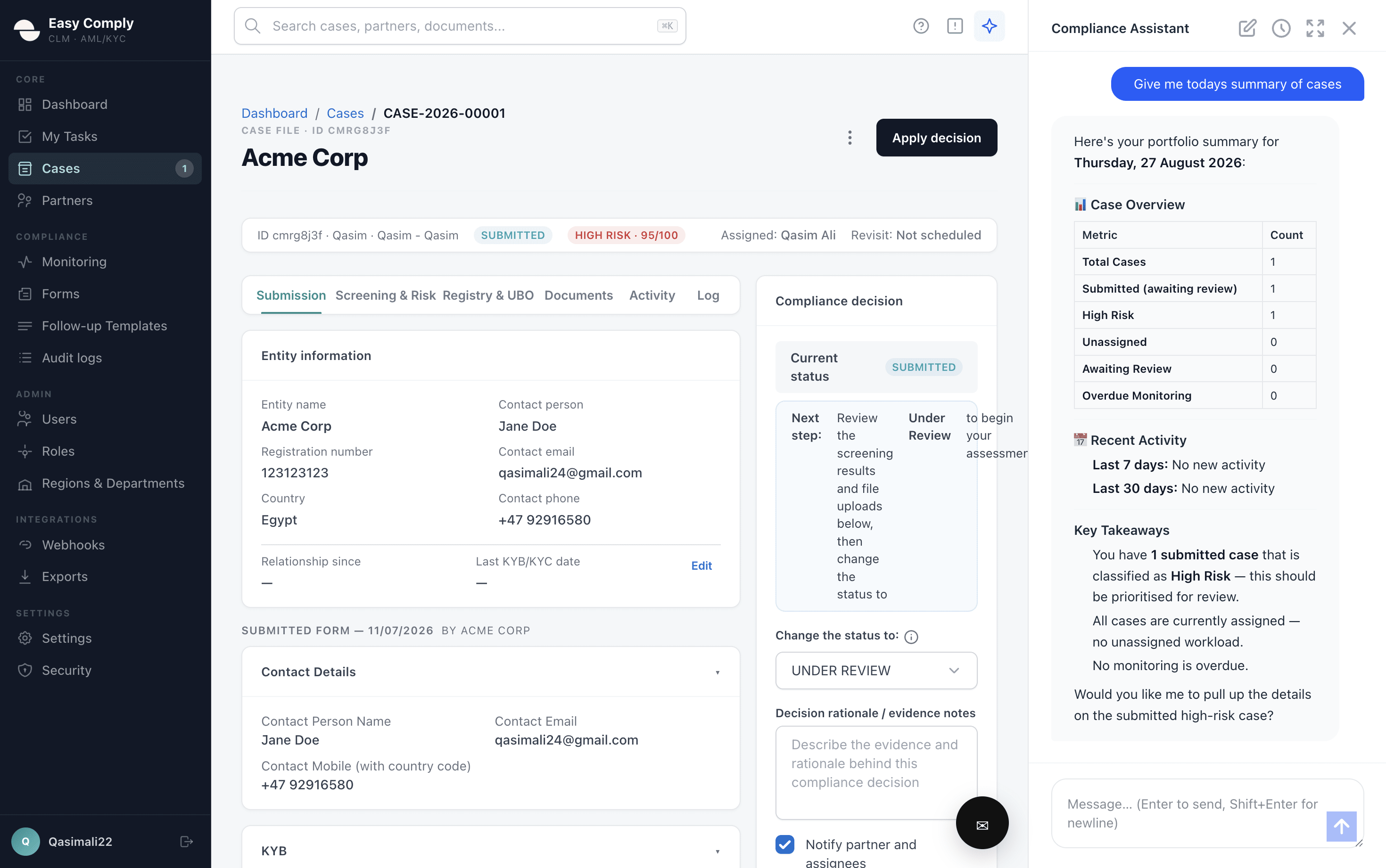 Easy Comply — AI-Powered AML/KYB Compliance Platform