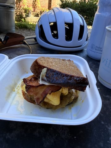A bacon and egg sandwich from Village Coffee. Tasty!