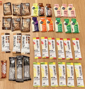 An overhead shot of the nutrition I traveled with