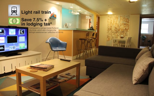 Midcentury modern, cocktail bar, near MAX train