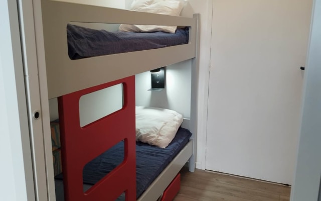 2 steps from the beach, studio with top view and swimming pool