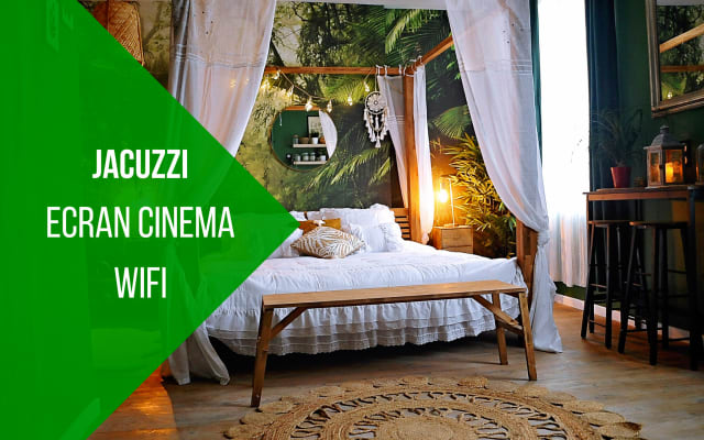 Cosy jungle room /Jacuzzi / Ecran cinéma / Champagne