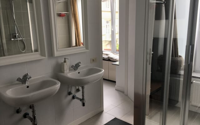 L'annuncio di Jan su misterb&b - bathroom with shower and 2 sinks, hairdryer