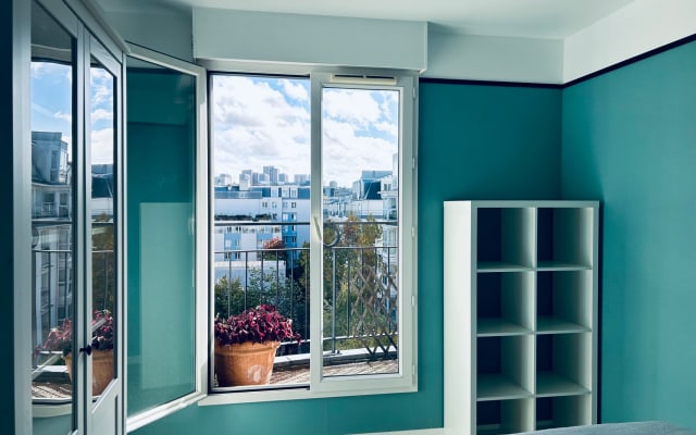 Beautiful, bright bedroom in a lovely apartment with terrace