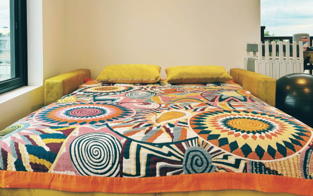 Sofa bed in shared room in clothing optional flat