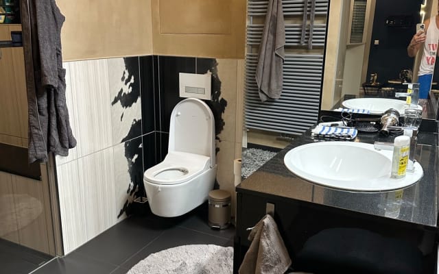 Chambre moderne avec grande salle de bain annexée