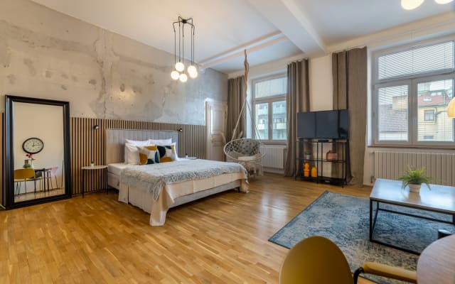 Chambre privée de 45 m2, haut plafond, avec télévision de 55 pouces
