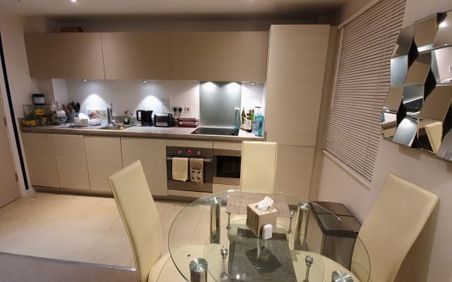 Bright airy room + private bathroom in Modern apt, Trendy East London