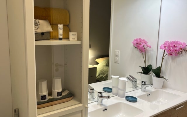 Single bedroom and bathroom with balcony and Sainte-Victoire view