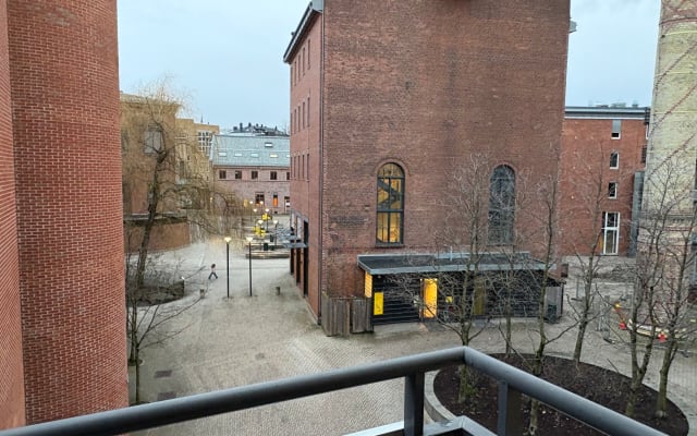 Carl's listing on misterb&b - View  from the balcony:  The Oslo MET University - previously it was Frydenlund Brewery, founded in 1859 at Pilestredet 52, was one of Norway’s largest breweries.