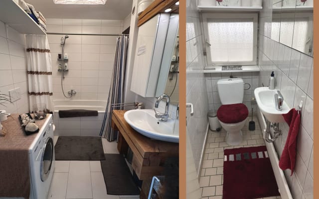 Annonce de Patrick sur misterb&b - Grande salle de bain à usage commun (avec baignoire et machine à laver) et petite salle de bain à usage privé.