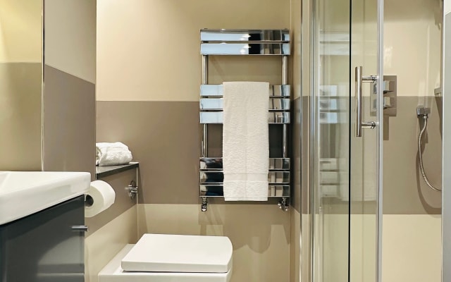 Una camera da letto spaziosa con bagno privato a London Bridge.