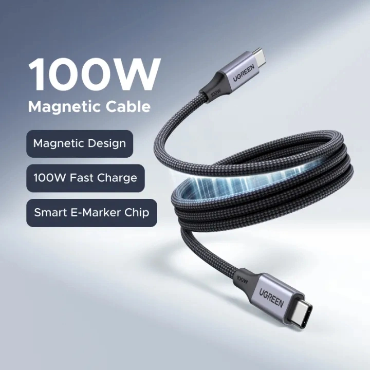 UGREEN 1Meter 100W Magnetic Type-C to Type-C PD Fast Charging Cable – L520 – 55517-2