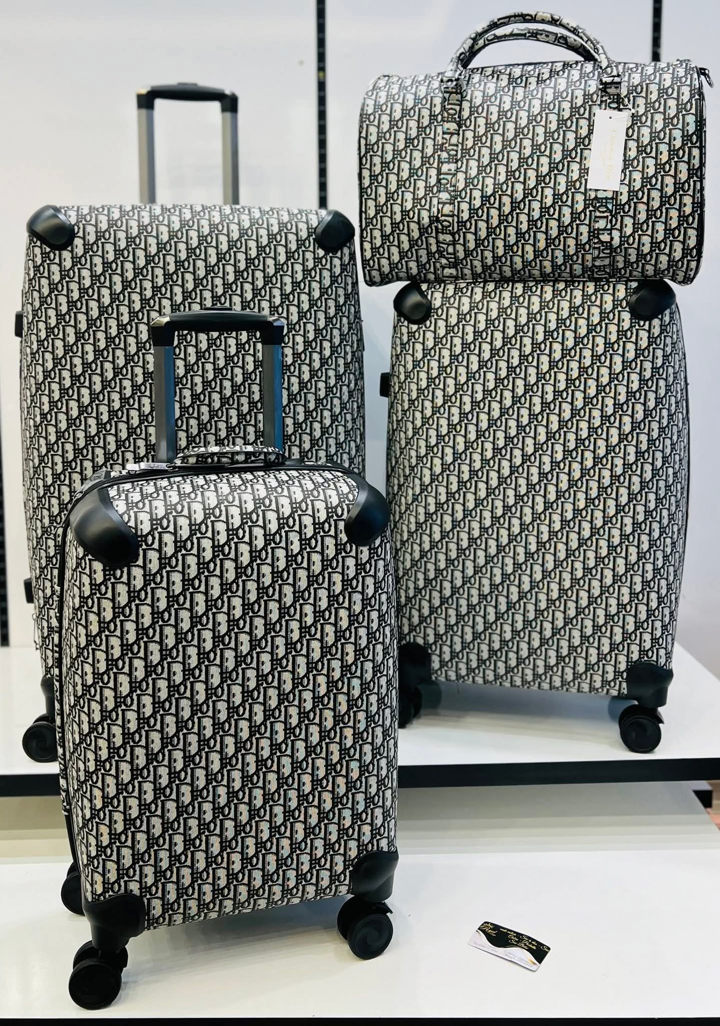 Ensemble de valises à motif jacquard gris