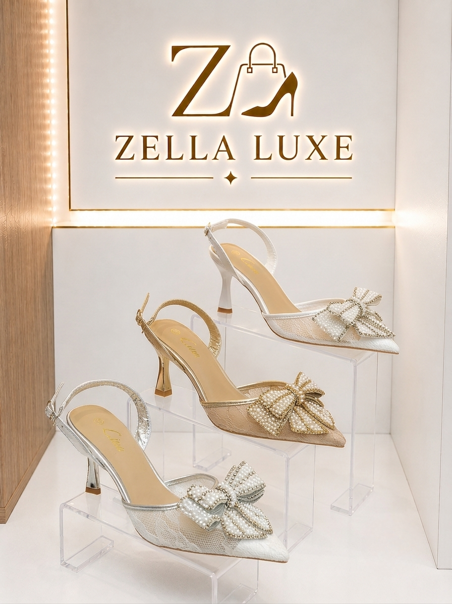 Escarpins slingback en dentelle avec nœud en perles