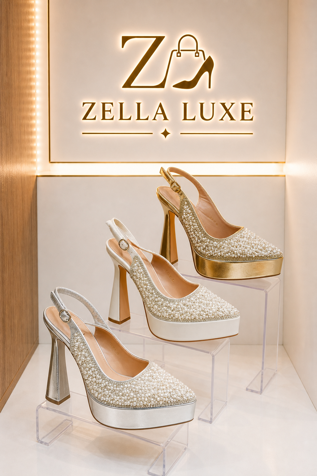 Escarpins slingback à plateforme et talon haut carré ornés de perles et strass