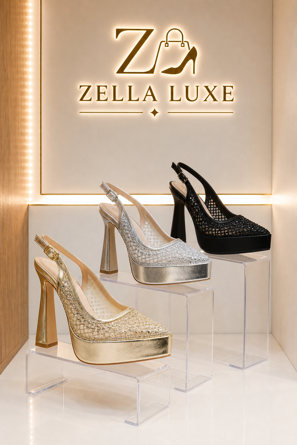 Escarpins slingback à plateforme et talon haut carré en résille avec strass