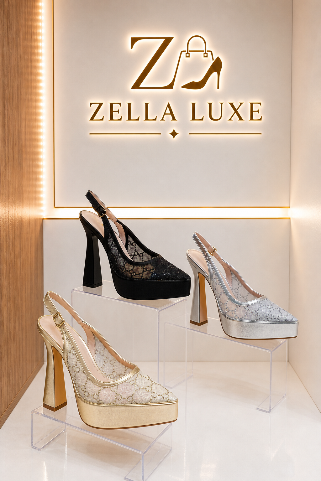 Escarpins slingback à plateforme et talon haut carré en résille avec motifs