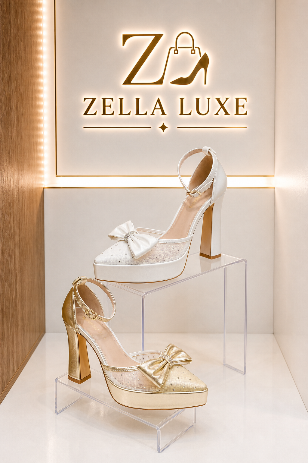 Chaussures à talons hauts de soirée avec nœud et plateforme