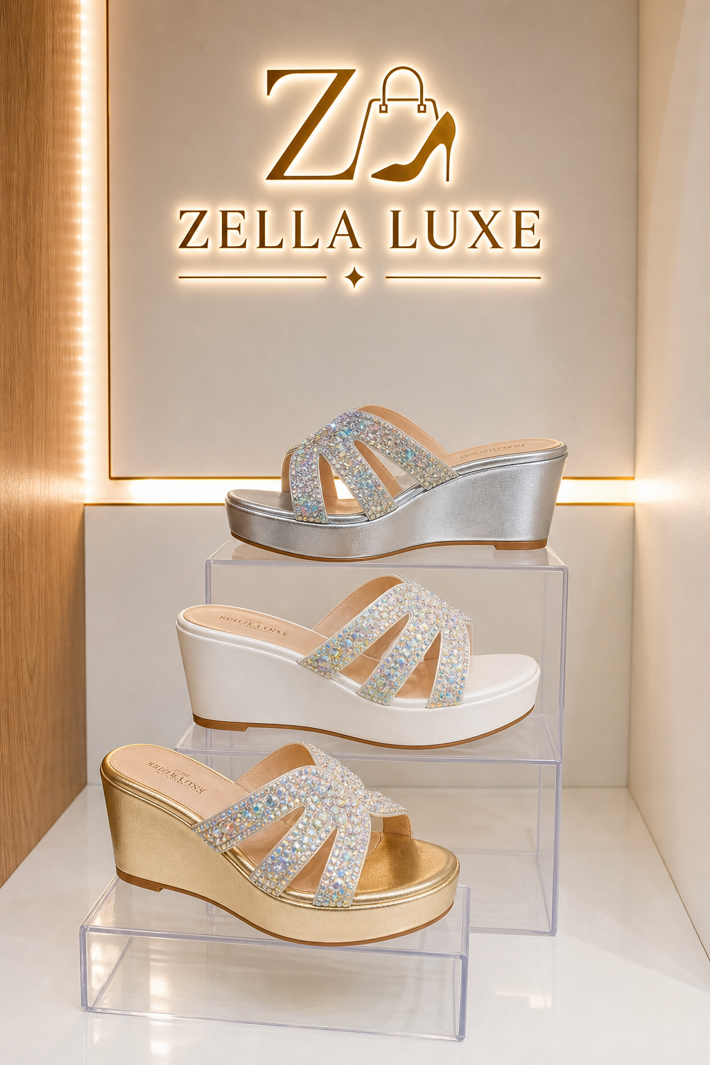 Mule compensée à strass