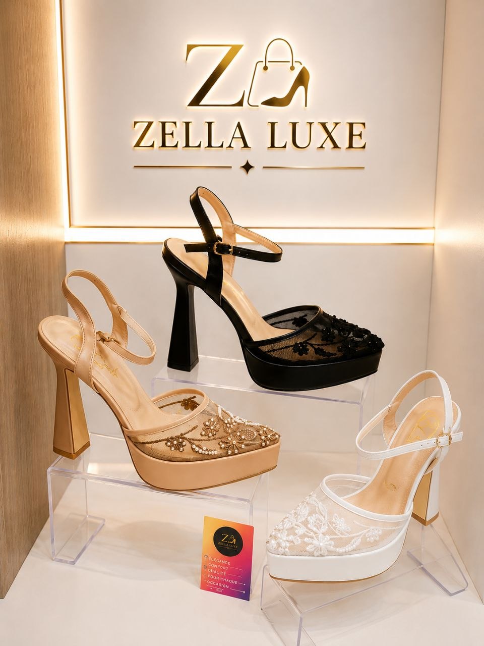 Escarpins slingback à plateforme et talon haut carré en tulle brodé avec perles