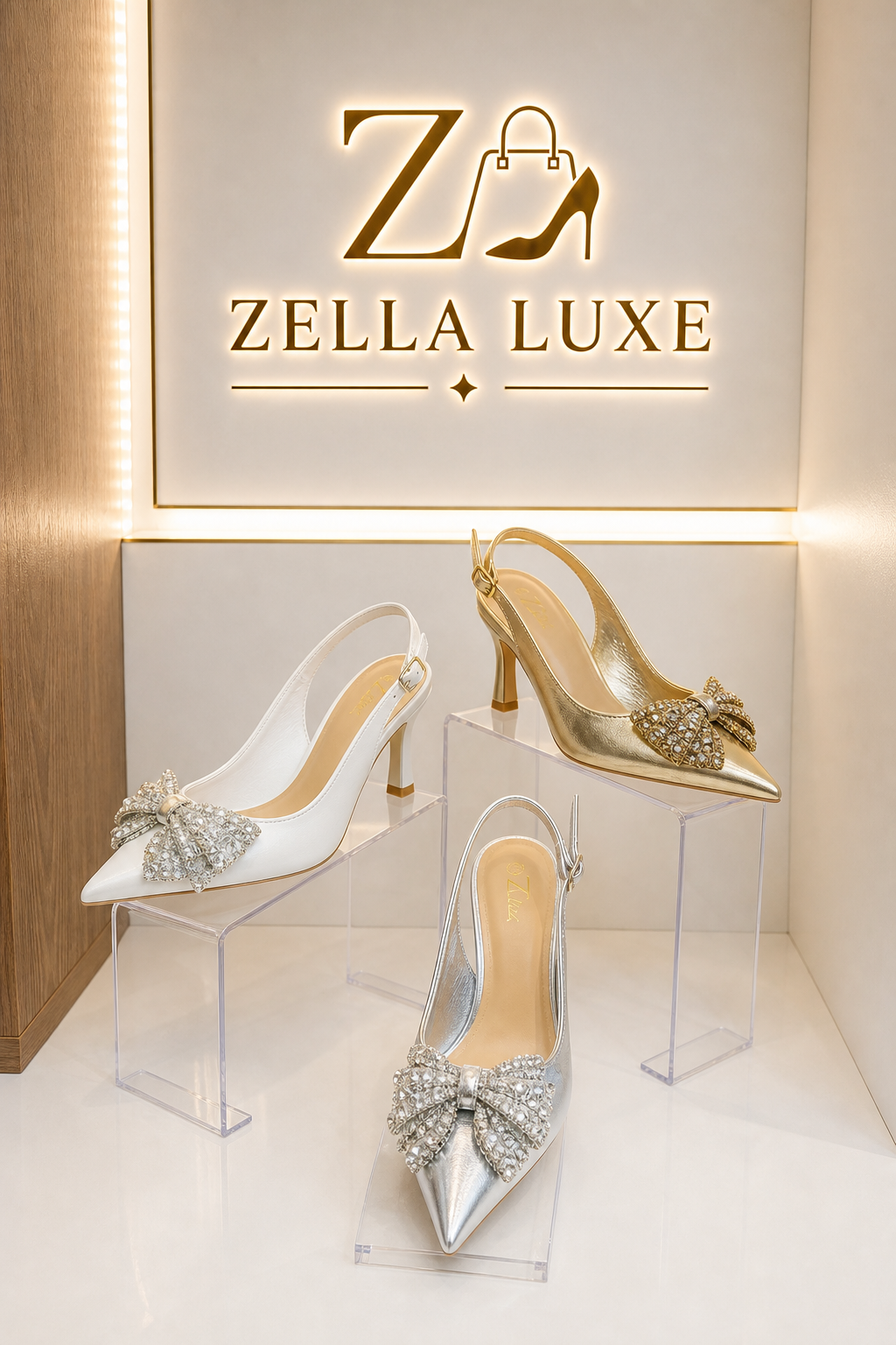 Chaussures à talons moyens avec nœud papillon en strass et bride arrière