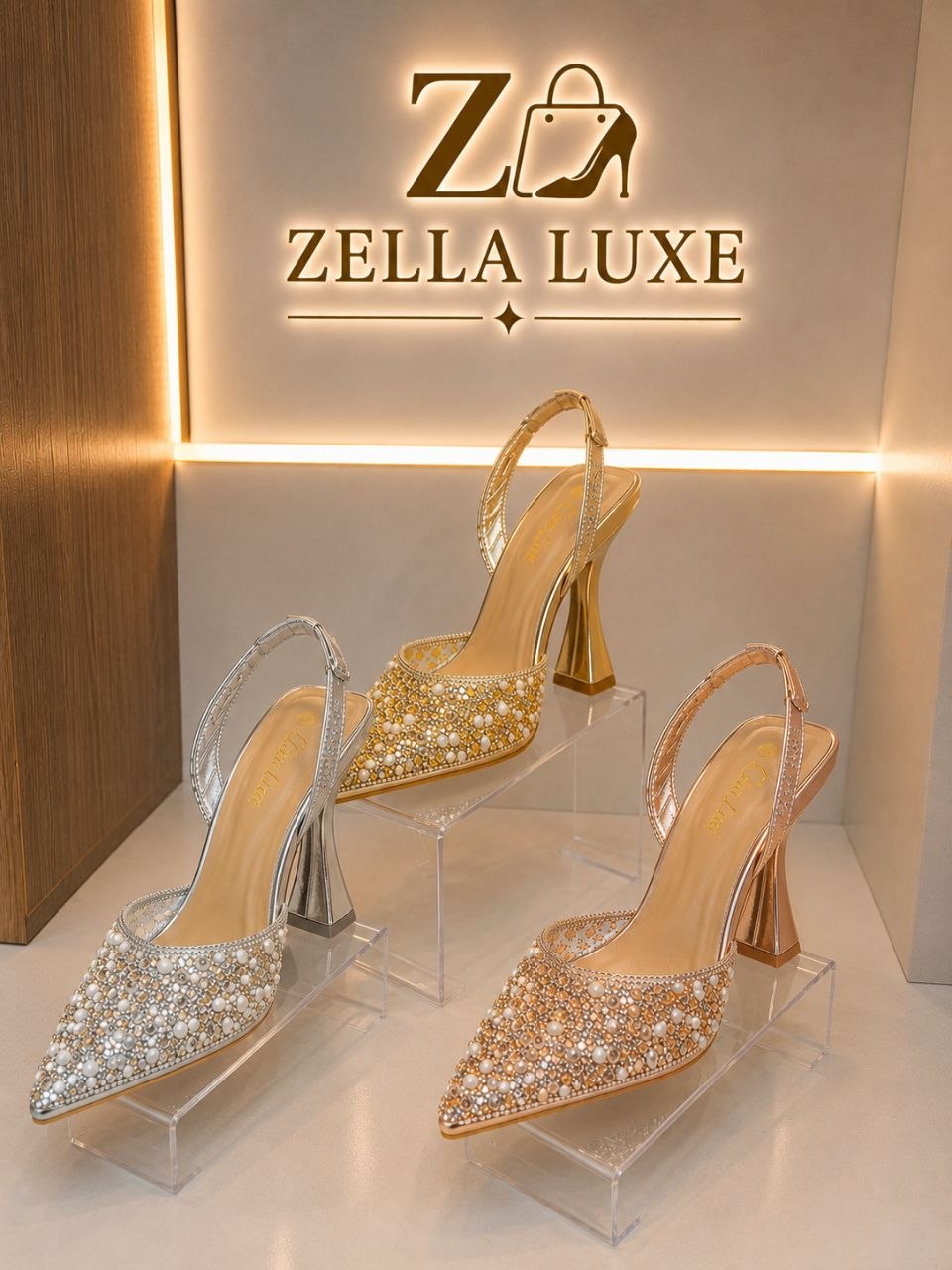 Chaussures à talons moyens ornées de perles et strass avec bride arrière
