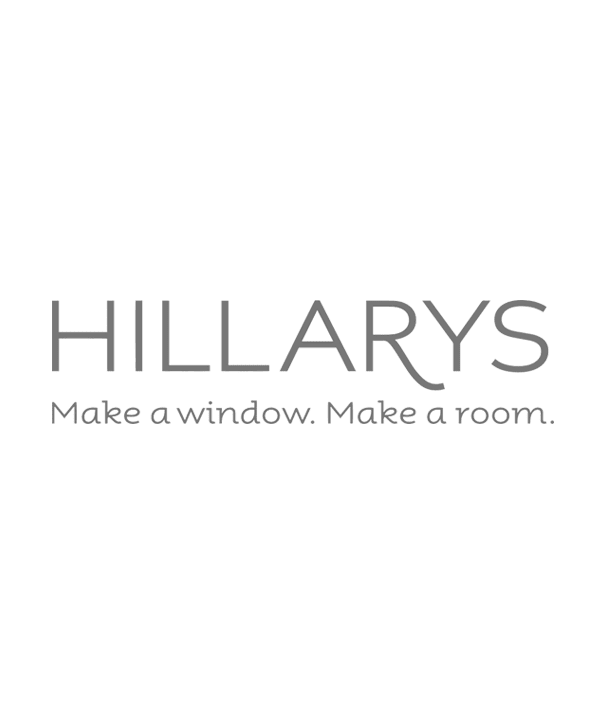 Hillarys, make a window make a room logo in mid grey on a white background