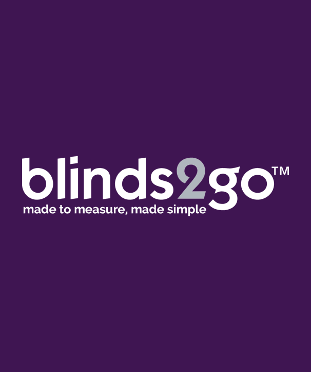 white and grey blinds 2go logo on a rich purple background