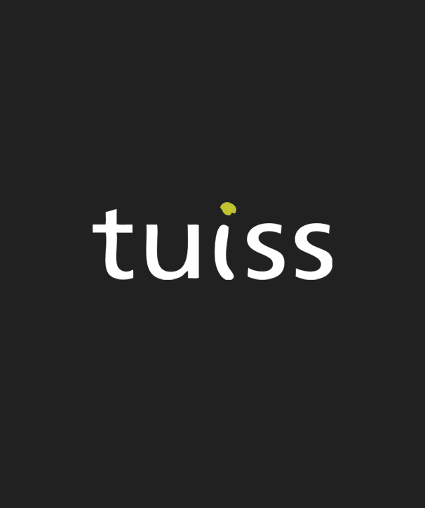 logo made up of a san serif font in white on a black background with the dot of the i in light green