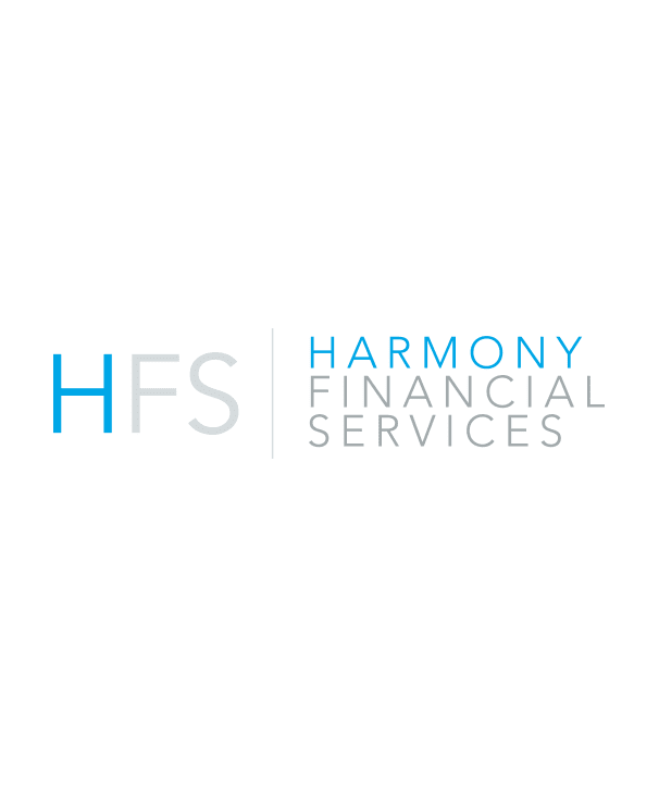 light blue and grey harmonyfs logo on white background