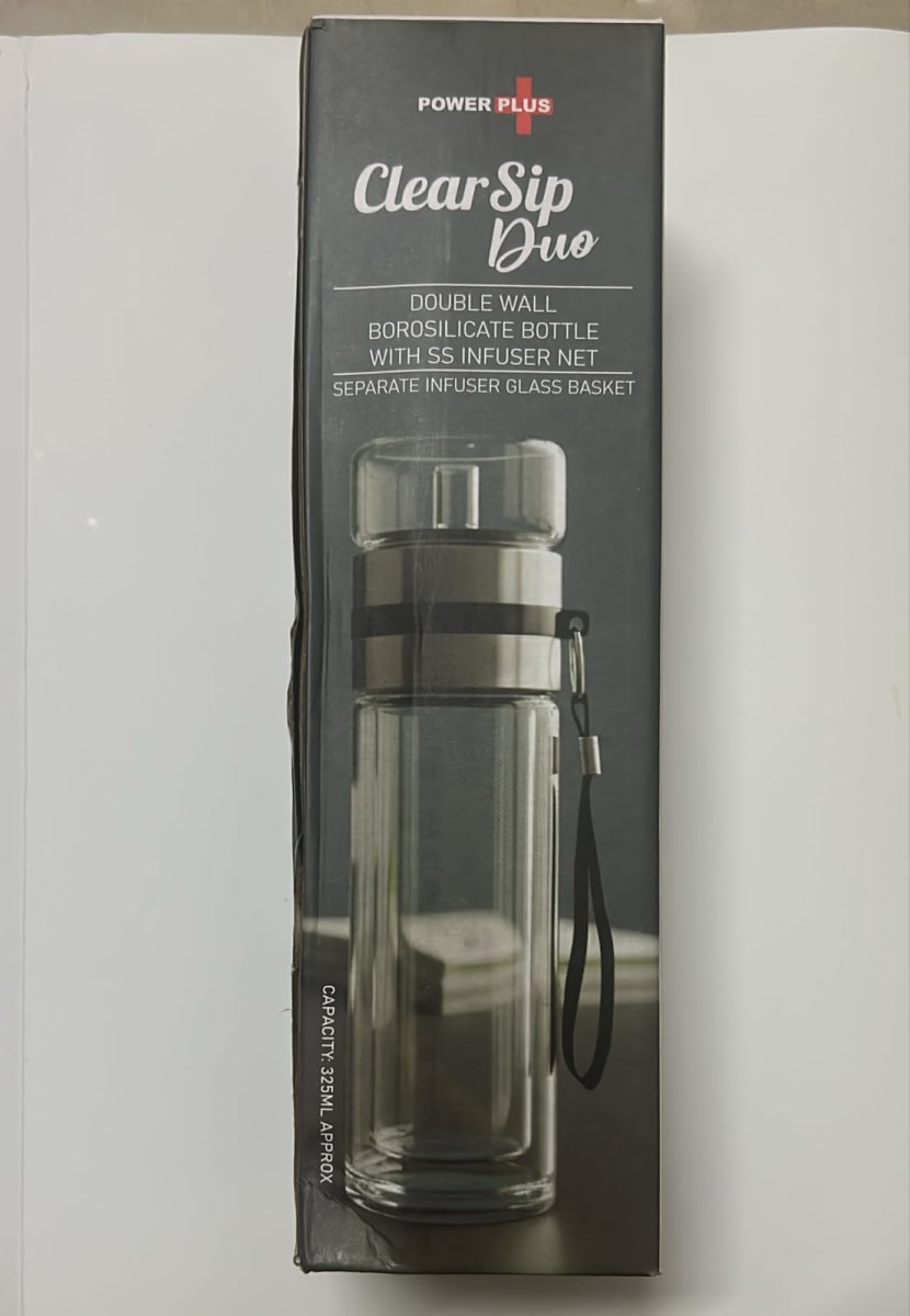 ClearSip Duo: Double wall Borosilicate Infuser Glass bottle with SS infuser net — photo 1