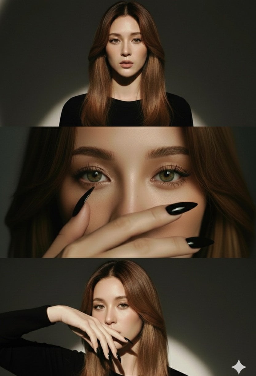 High-Fashion Editorial Studio Portrait Triptych AI image template preview