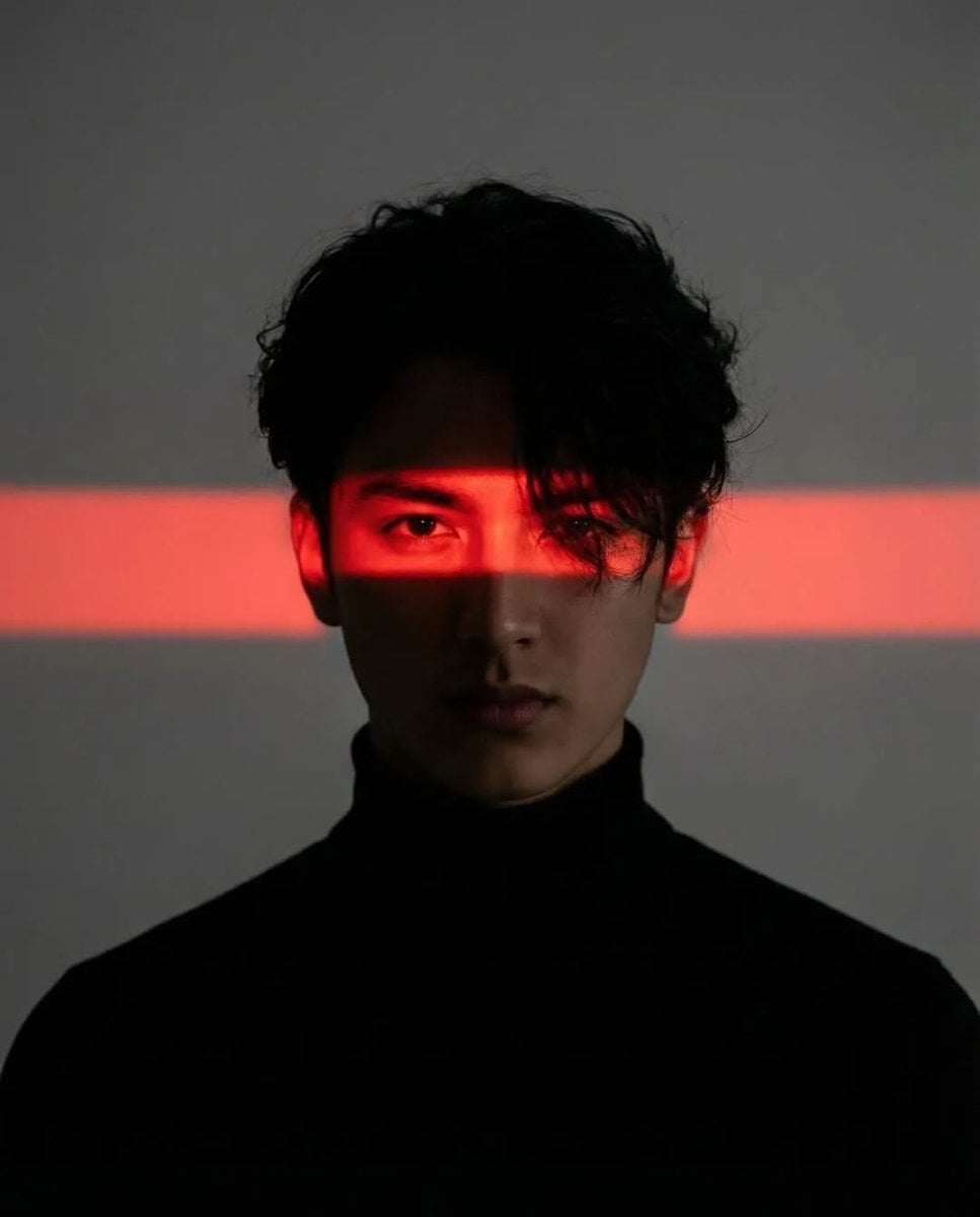 Cinematic Neon Light Strip Studio Portrait AI image template preview